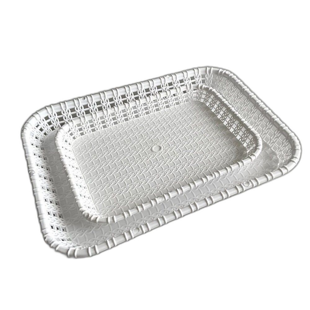 New 2 Pcs White Woven Plastic Serving Trays - Dessert and Cupcake Display Plates